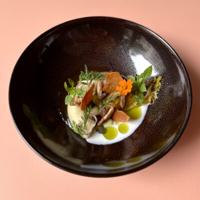 Prosecco DOC mit Römersalat, Kefir und Escabeche.