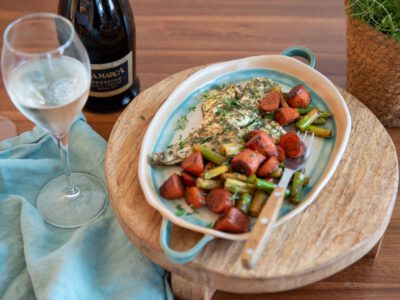 Doradenfilet in Kräuterkruste kombiniert mit einem Prosecco DOC Extra Dry
